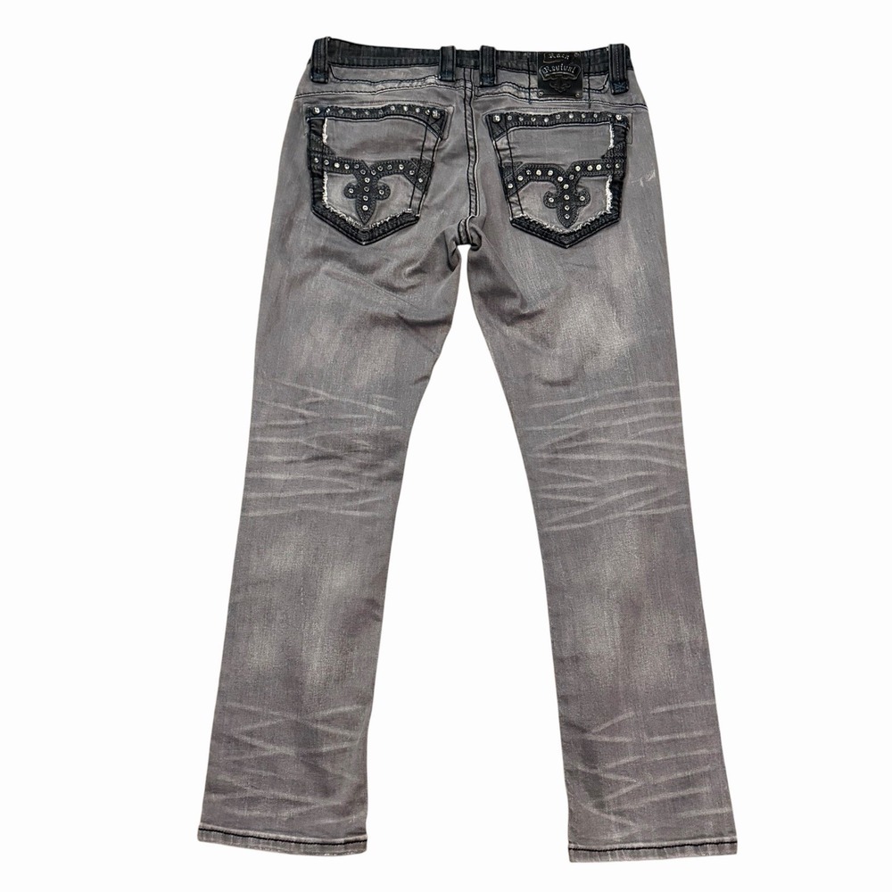 Rock Revival Foust All Straight Jeans Gray Men's Size 33 x 30 Embellished